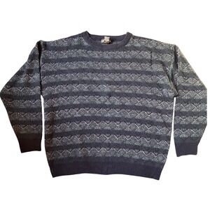 Jantzen‎ Mens LG vintage Crewneck Sweater Navy Blue Geometric Acrylic Polyester